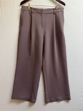 DKNY Wide Leg Pleated Crop Pants High Rise Elastic Waist Trousers Size 14